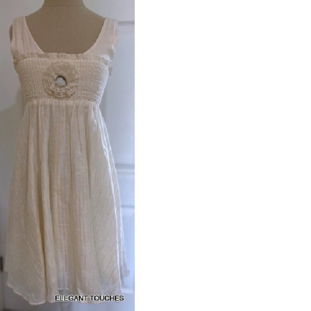 Alice + Olivia Elastic Bust Sundress Ivory Woven Metallic Gold Party Dress SMALL